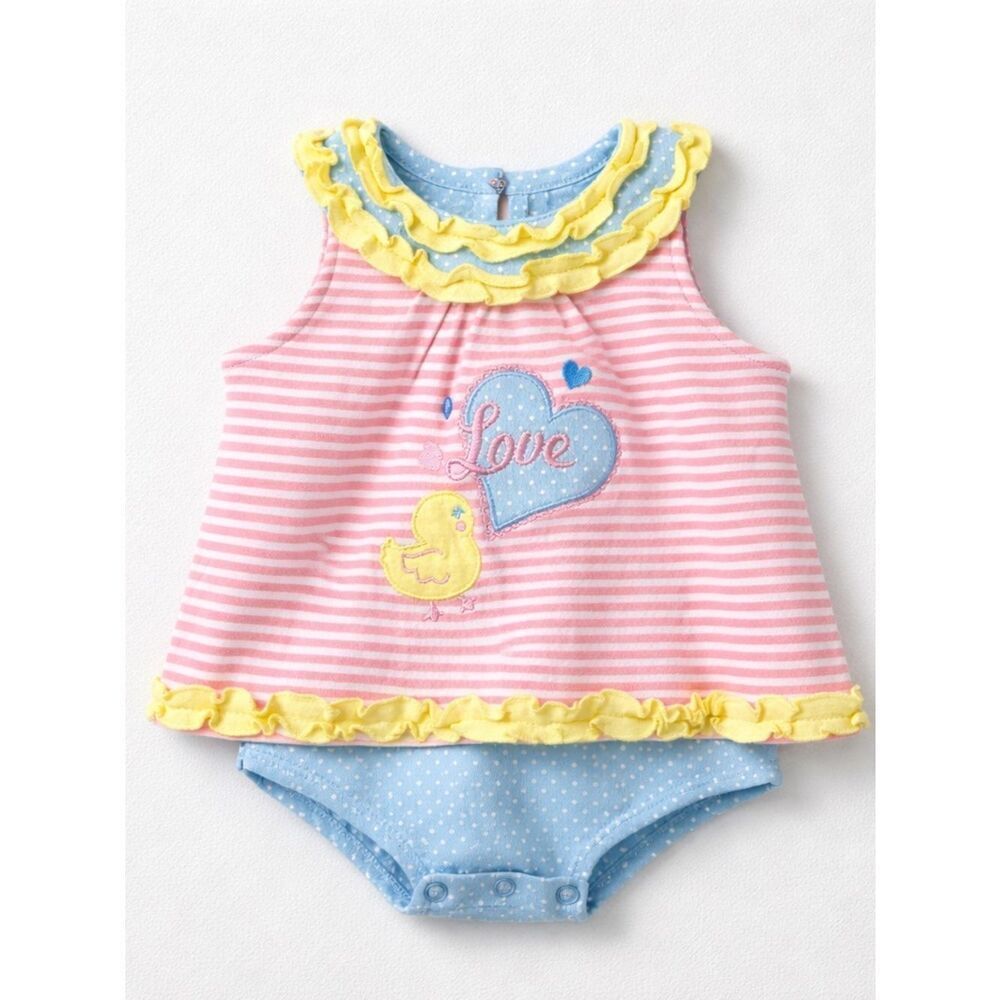 Duck Duck Goose dress with attached bodysuit pink and white with appliqué NWT